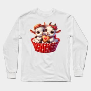 Valentine Goat Couple In A Cupcake Long Sleeve T-Shirt